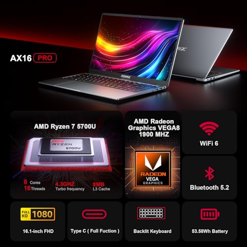 acemagic gaming ordinateur portable avec boîtier en métal et rétroéclairage,amd ryzen 7 5700u(8c/16t,4,30 ghz) pour pc portables gamer,16,1 pouces fhd,16go ddr4,512go m.2... acemagic gaming ordinateur portable avec boîtier en métal et rétroéclairage,amd ryzen 7 5700u(8c/16t,4,30 ghz) pour pc portables gamer,16,1 pouces fhd,16go ddr4,512go m.2...