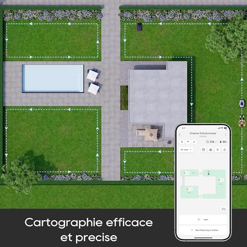 dreame a1 robot tondeuse intelligente, tondeuse à gazon robotisée sans fil périmétrique, contrôle aapplication, omnisense technologie, gestion intuitive des zones, Évitement... dreame a1 robot tondeuse intelligente, tondeuse à gazon robotisée sans fil périmétrique, contrôle aapplication, omnisense technologie, gestion intuitive des zones, Évitement...