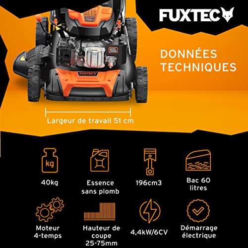 fuxtec 4en1 tondeuse thermique démarrage Électrique fx rm5196es largeur de coupe 51cm, système autotracté, fonction mulching, réglage central de la hauteur de coupe, 60l bac... fuxtec 4en1 tondeuse thermique démarrage Électrique fx rm5196es largeur de coupe 51cm, système autotracté, fonction mulching, réglage central de la hauteur de coupe, 60l bac...