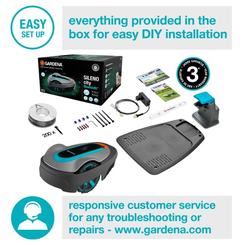 gardena sileno city 600 tondeuse robot: tondeuse robot pour pelouse jusqu'à 600 m², résultats de tonte précis, réglages et configuration via appli bluetooth gardena, version fr... gardena sileno city 600 tondeuse robot: tondeuse robot pour pelouse jusqu'à 600 m², résultats de tonte précis, réglages et configuration via appli bluetooth gardena, version fr...