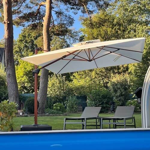 purple leaf parasol déporté 3,3 x 3,3 m avec pieds de parasol et housse de protection, aspect du teck en aluminium parasol de jardin extérieur, cream purple leaf parasol déporté 3,3 x 3,3 m avec pieds de parasol et housse de protection, aspect du teck en aluminium parasol de jardin extérieur, cream