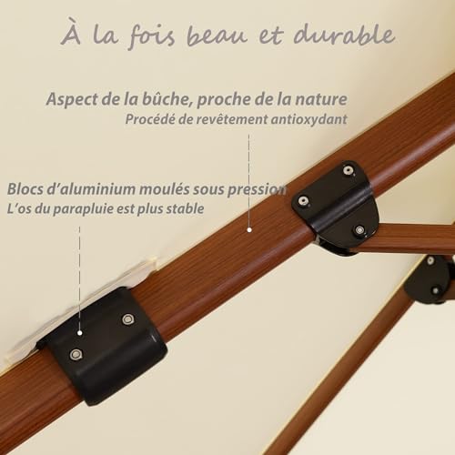 purple leaf parasol déporté 3,3 x 3,3 m avec pieds de parasol et housse de protection, aspect du teck en aluminium parasol de jardin extérieur, cream purple leaf parasol déporté 3,3 x 3,3 m avec pieds de parasol et housse de protection, aspect du teck en aluminium parasol de jardin extérieur, cream