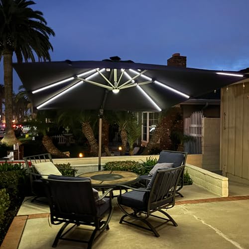 purple leaf parasol déporté 3 x 3 m avec pieds de parasol, parasol de jardin extérieur inclinable avec led solaire, toile protection uv, gris purple leaf parasol déporté 3 x 3 m avec pieds de parasol, parasol de jardin extérieur inclinable avec led solaire, toile protection uv, gris