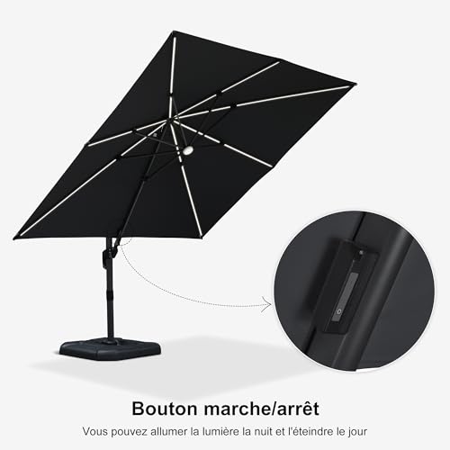 purple leaf parasol déporté 3 x 3 m avec pieds de parasol, parasol de jardin extérieur inclinable avec led solaire, toile protection uv, gris purple leaf parasol déporté 3 x 3 m avec pieds de parasol, parasol de jardin extérieur inclinable avec led solaire, toile protection uv, gris