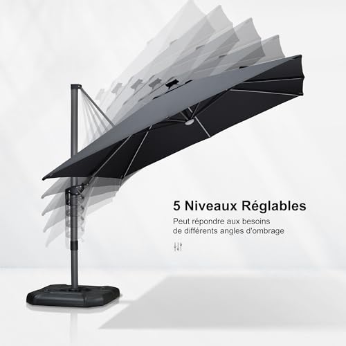 purple leaf parasol déporté 3 x 3 m avec pieds de parasol, parasol de jardin extérieur inclinable avec led solaire, toile protection uv, gris purple leaf parasol déporté 3 x 3 m avec pieds de parasol, parasol de jardin extérieur inclinable avec led solaire, toile protection uv, gris