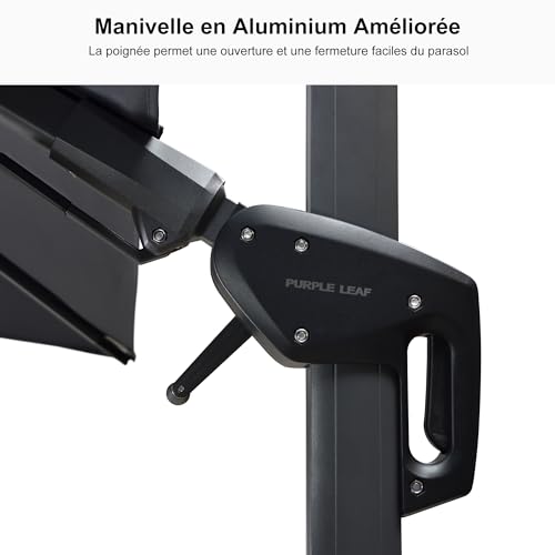 purple leaf parasol déporté 3 x 3 m avec pieds de parasol, parasol de jardin extérieur inclinable avec led solaire, toile protection uv, gris purple leaf parasol déporté 3 x 3 m avec pieds de parasol, parasol de jardin extérieur inclinable avec led solaire, toile protection uv, gris