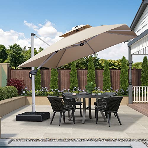 purple leaf parasol déporté 3 x 3 m carré, parasol de jardin extérieur toit à double rotatif 360° avec housse de protection luxueux, kaki marron purple leaf parasol déporté 3 x 3 m carré, parasol de jardin extérieur toit à double rotatif 360° avec housse de protection luxueux, kaki marron