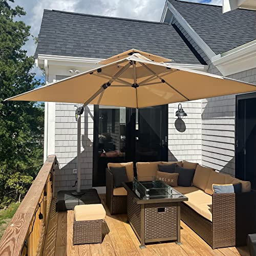 purple leaf parasol déporté 3 x 3 m carré, parasol de jardin extérieur toit à double rotatif 360° avec housse de protection luxueux, kaki marron purple leaf parasol déporté 3 x 3 m carré, parasol de jardin extérieur toit à double rotatif 360° avec housse de protection luxueux, kaki marron