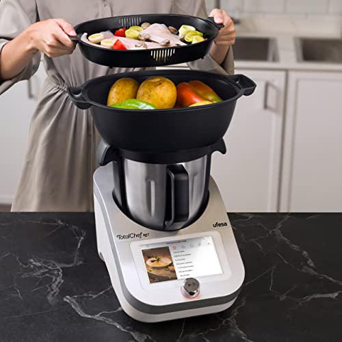 ufesa totalchef rk7 robot de cuisine multifonctions inteligent, wifi, 30 fonctions, 4.5l, Écran tactile 7 pouces, balance integrée, livre de recettes interactif, argent / blanc ufesa totalchef rk7 robot de cuisine multifonctions inteligent, wifi, 30 fonctions, 4.5l, Écran tactile 7 pouces, balance integrée, livre de recettes interactif, argent / blanc