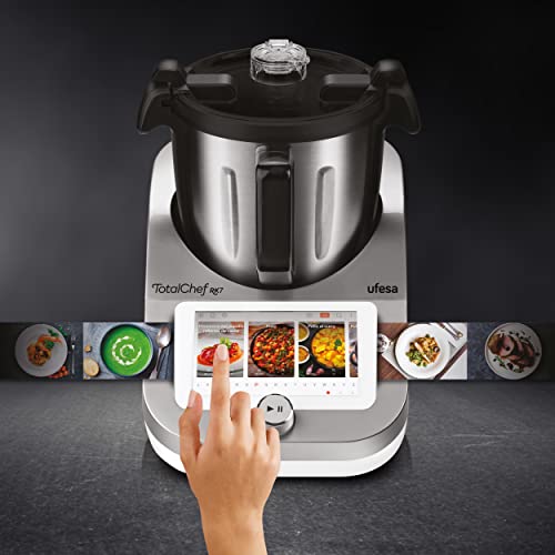 ufesa totalchef rk7 robot de cuisine multifonctions inteligent, wifi, 30 fonctions, 4.5l, Écran tactile 7 pouces, balance integrée, livre de recettes interactif, argent / blanc ufesa totalchef rk7 robot de cuisine multifonctions inteligent, wifi, 30 fonctions, 4.5l, Écran tactile 7 pouces, balance integrée, livre de recettes interactif, argent / blanc