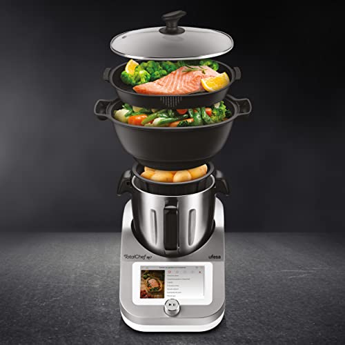 ufesa totalchef rk7 robot de cuisine multifonctions inteligent, wifi, 30 fonctions, 4.5l, Écran tactile 7 pouces, balance integrée, livre de recettes interactif, argent / blanc ufesa totalchef rk7 robot de cuisine multifonctions inteligent, wifi, 30 fonctions, 4.5l, Écran tactile 7 pouces, balance integrée, livre de recettes interactif, argent / blanc